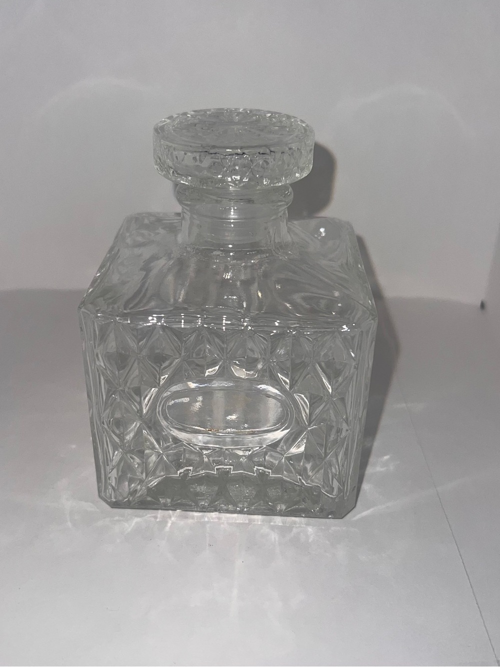 Clear Glass Cut-Pattern Decanter with Stopper - Unbranded